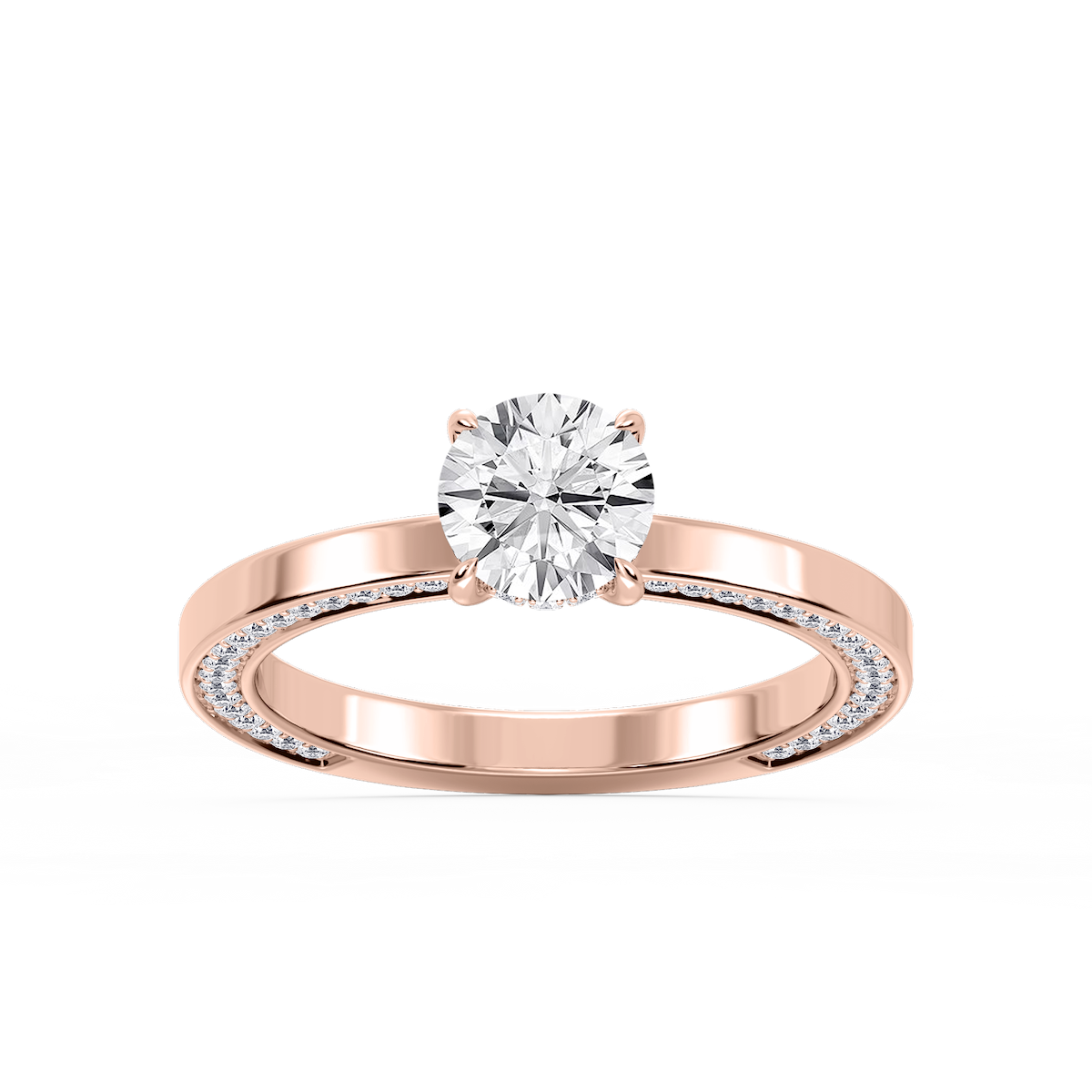 Payton Round Lab Grown Diamond Pave Profile Side Stone Engagement Ring