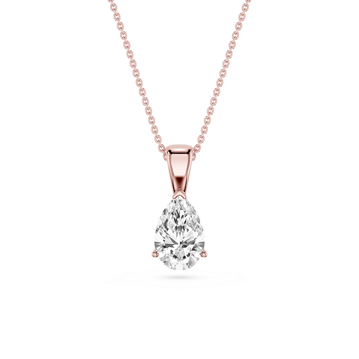 Pear Lab Grown Diamond 3 Prong Solitaire Pendant - 16 to 18 Inches
