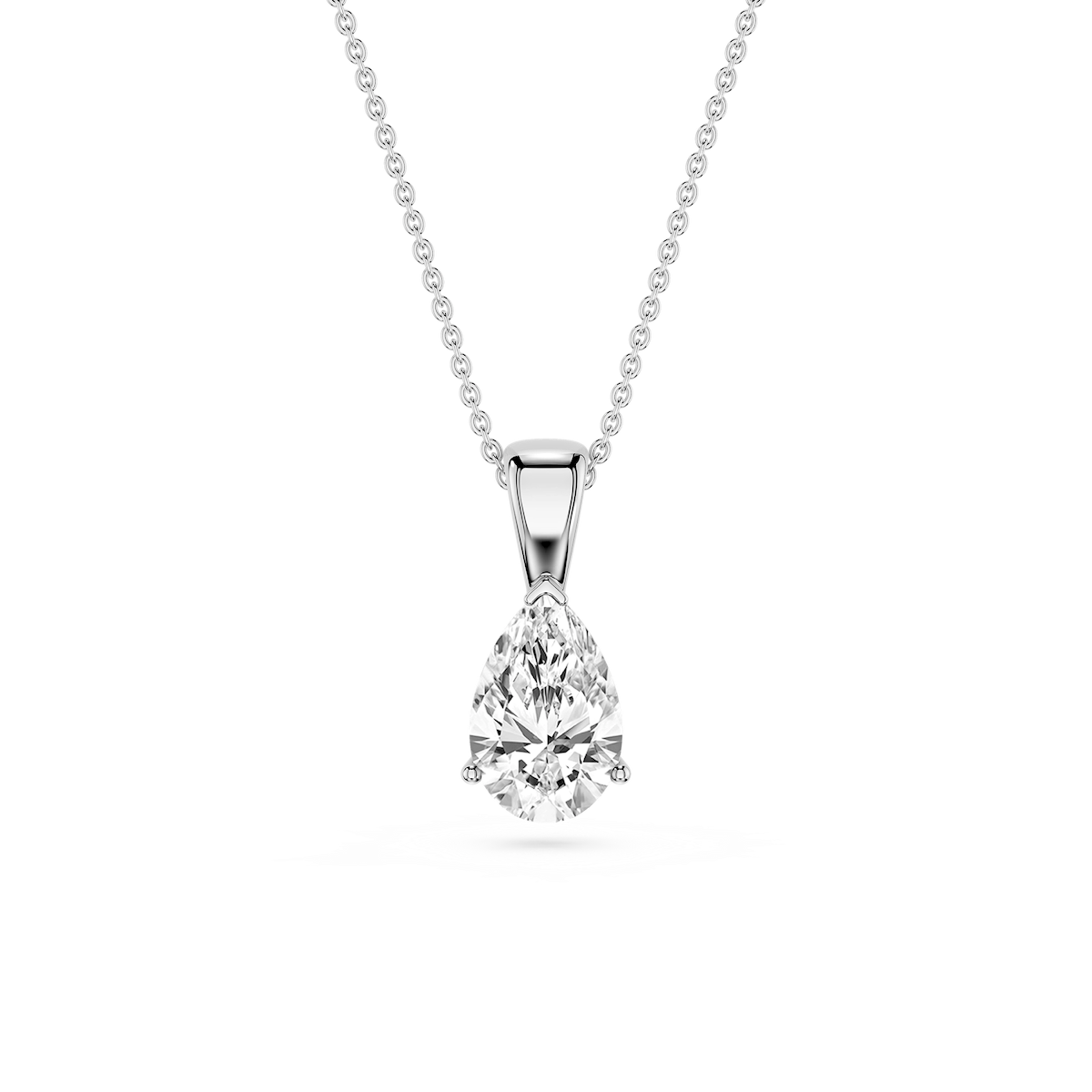 Pear Lab Grown Diamond 3 Prong Solitaire Pendant - 16 to 18 Inches