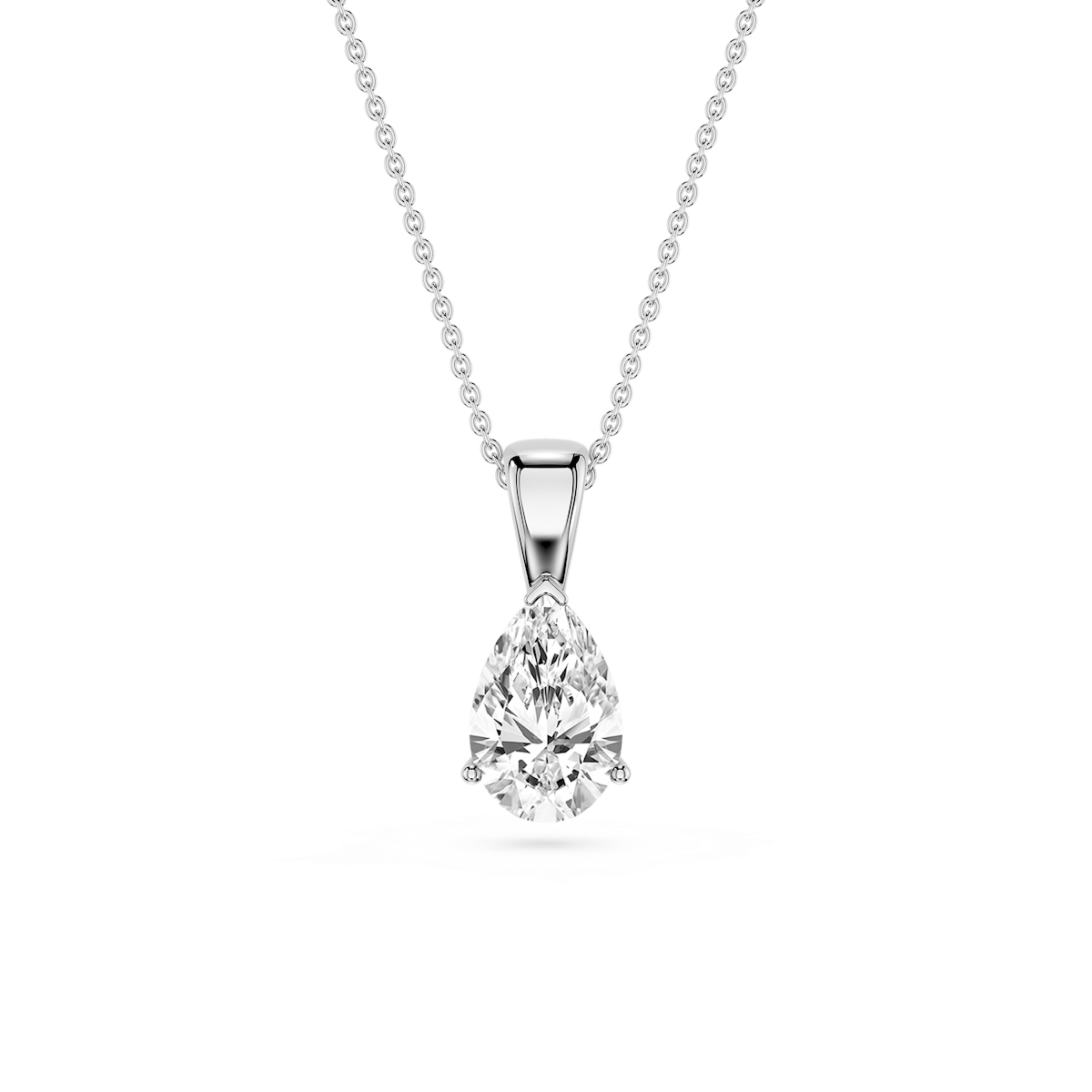 Pear Lab Grown Diamond 3 Prong Solitaire Pendant - 16 to 18 Inches