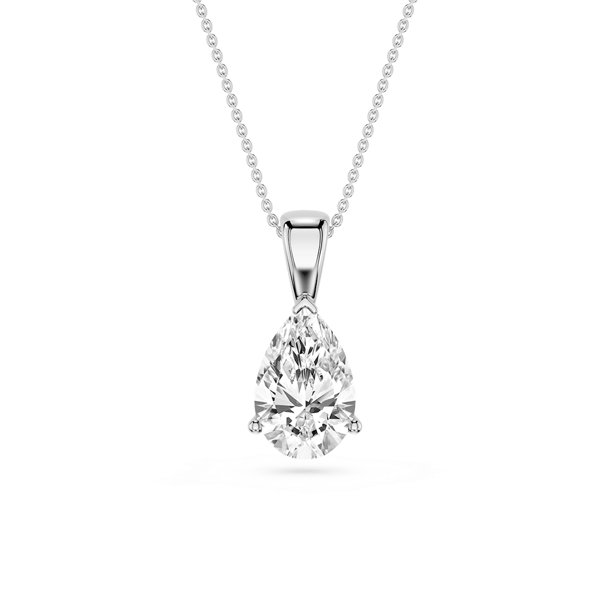 Pear Lab Grown Diamond 3 Prong Solitaire Pendant - 16 to 18 Inches
