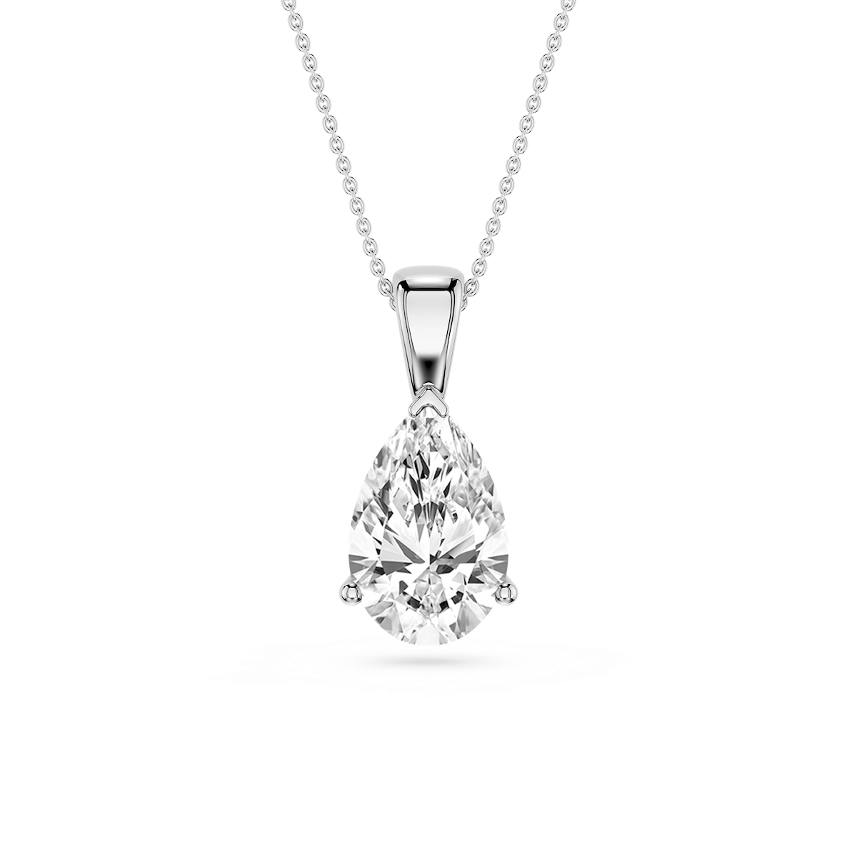 Pear Lab Grown Diamond 3 Prong Solitaire Pendant - 16 to 18 Inches