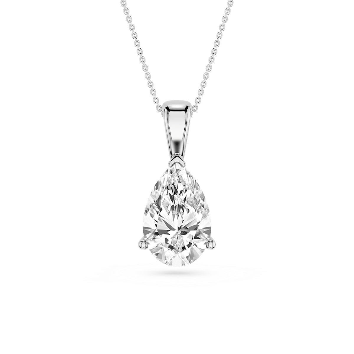 Pear Lab Grown Diamond 3 Prong Solitaire Pendant - 16 to 18 Inches