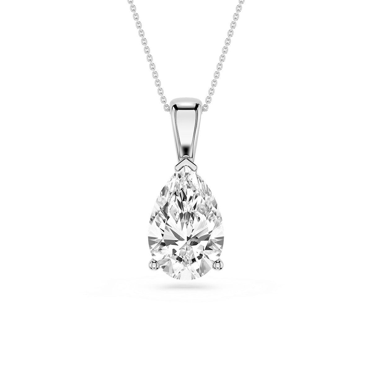 Pear Lab Grown Diamond 3 Prong Solitaire Pendant - 16 to 18 Inches