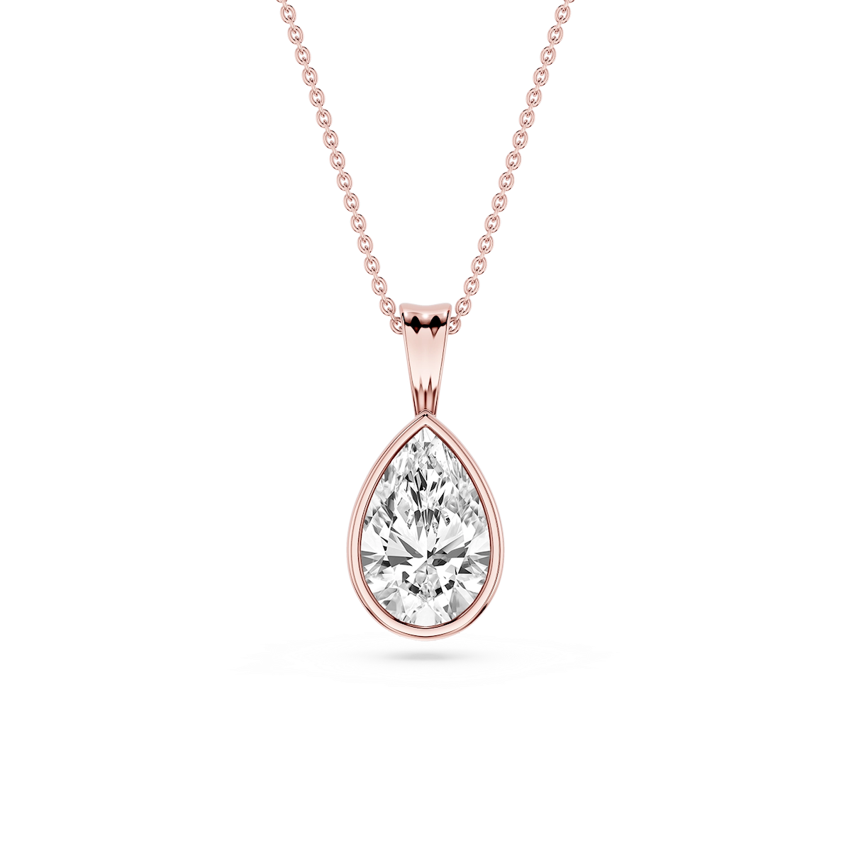 Pear Lab Grown Diamond Bezel Set Bail Solitaire Pendant - 16 to 18 Inches