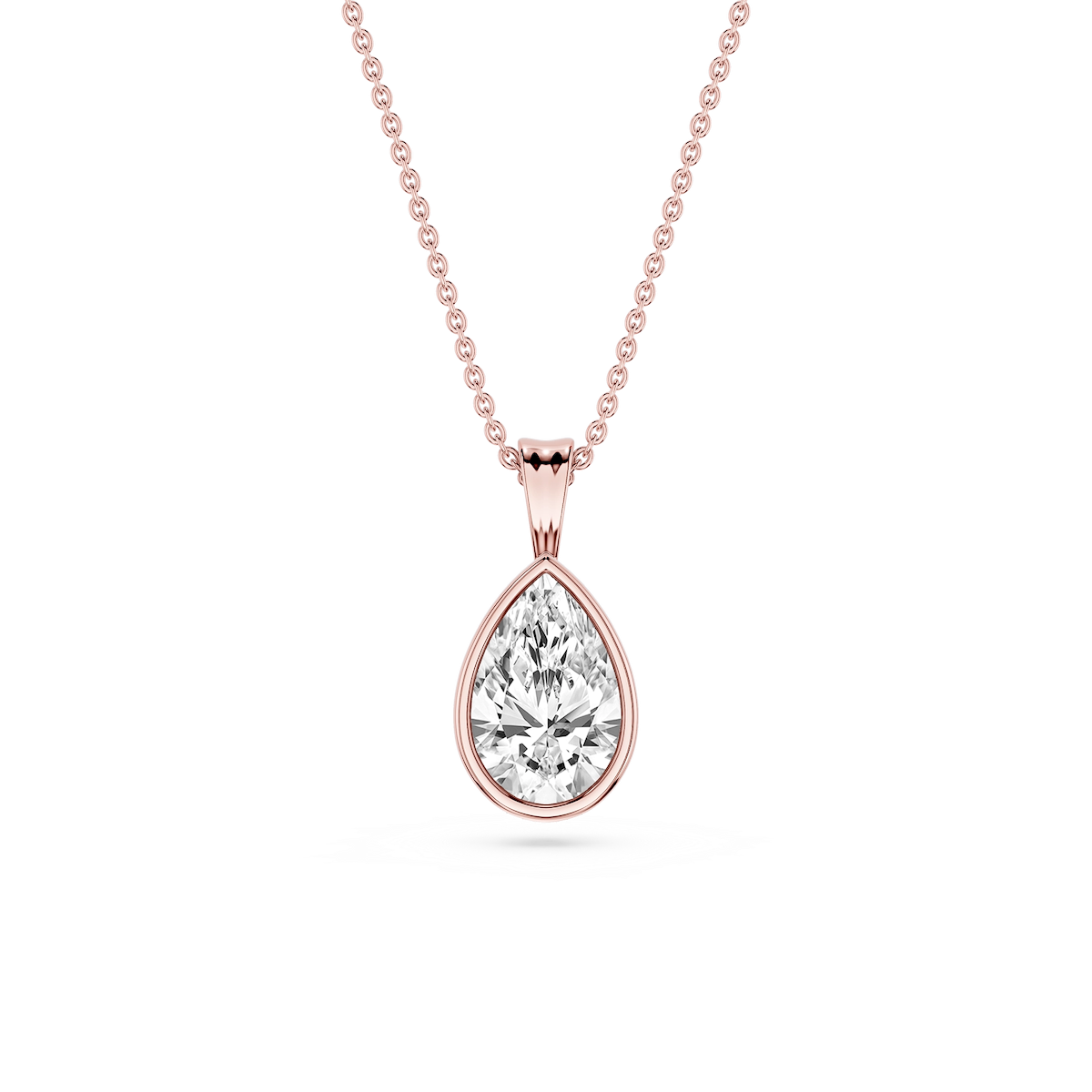 Pear Lab Grown Diamond Bezel Set Bail Solitaire Pendant - 16 to 18 Inches