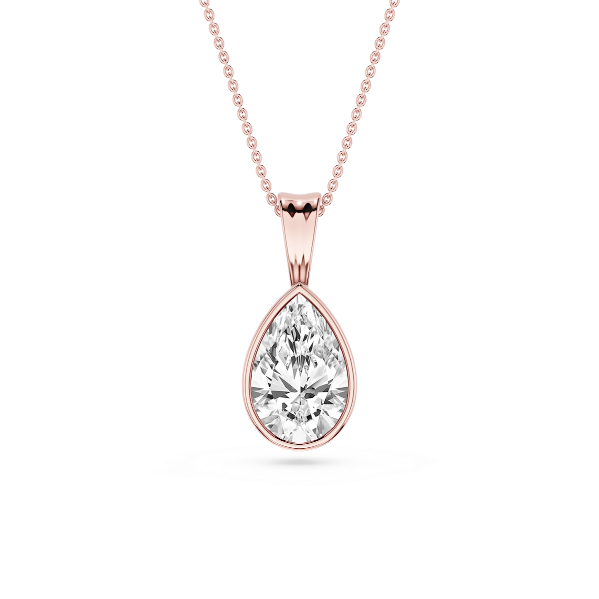 Pear Lab Grown Diamond Bezel Set Bail Solitaire Pendant - 16 to 18 Inches