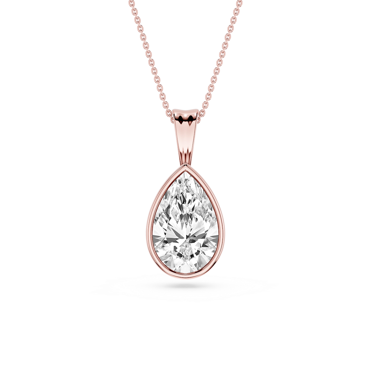 Pear Lab Grown Diamond Bezel Set Bail Solitaire Pendant - 16 to 18 Inches