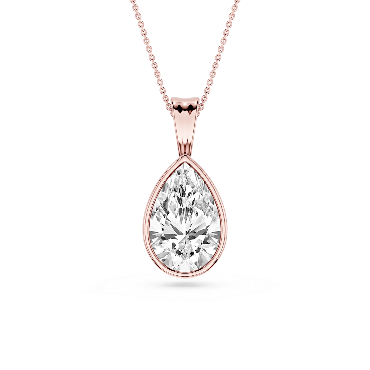 Pear Lab Grown Diamond Bezel Set Bail Solitaire Pendant - 16 to 18 Inches