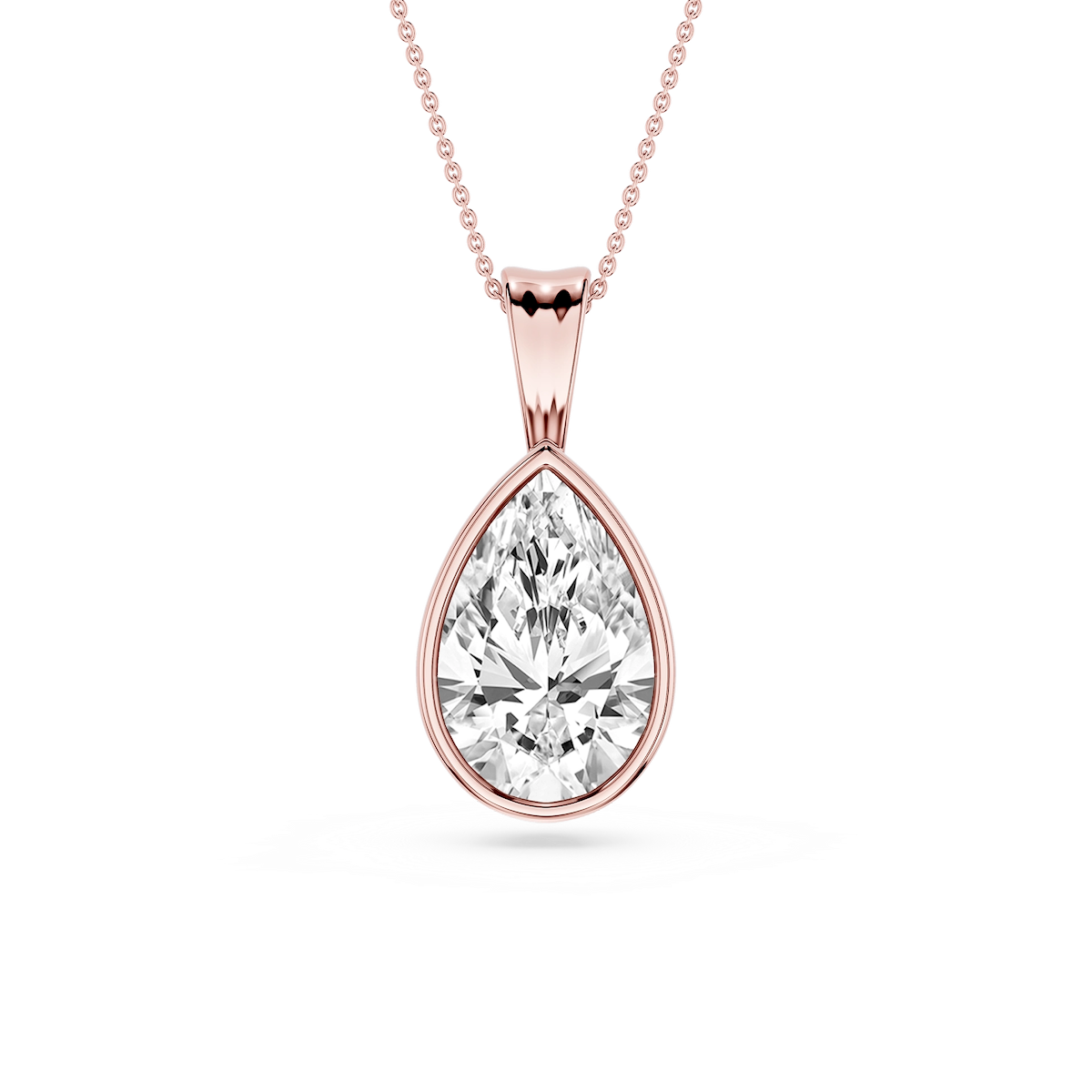 Pear Lab Grown Diamond Bezel Set Bail Solitaire Pendant - 16 to 18 Inches