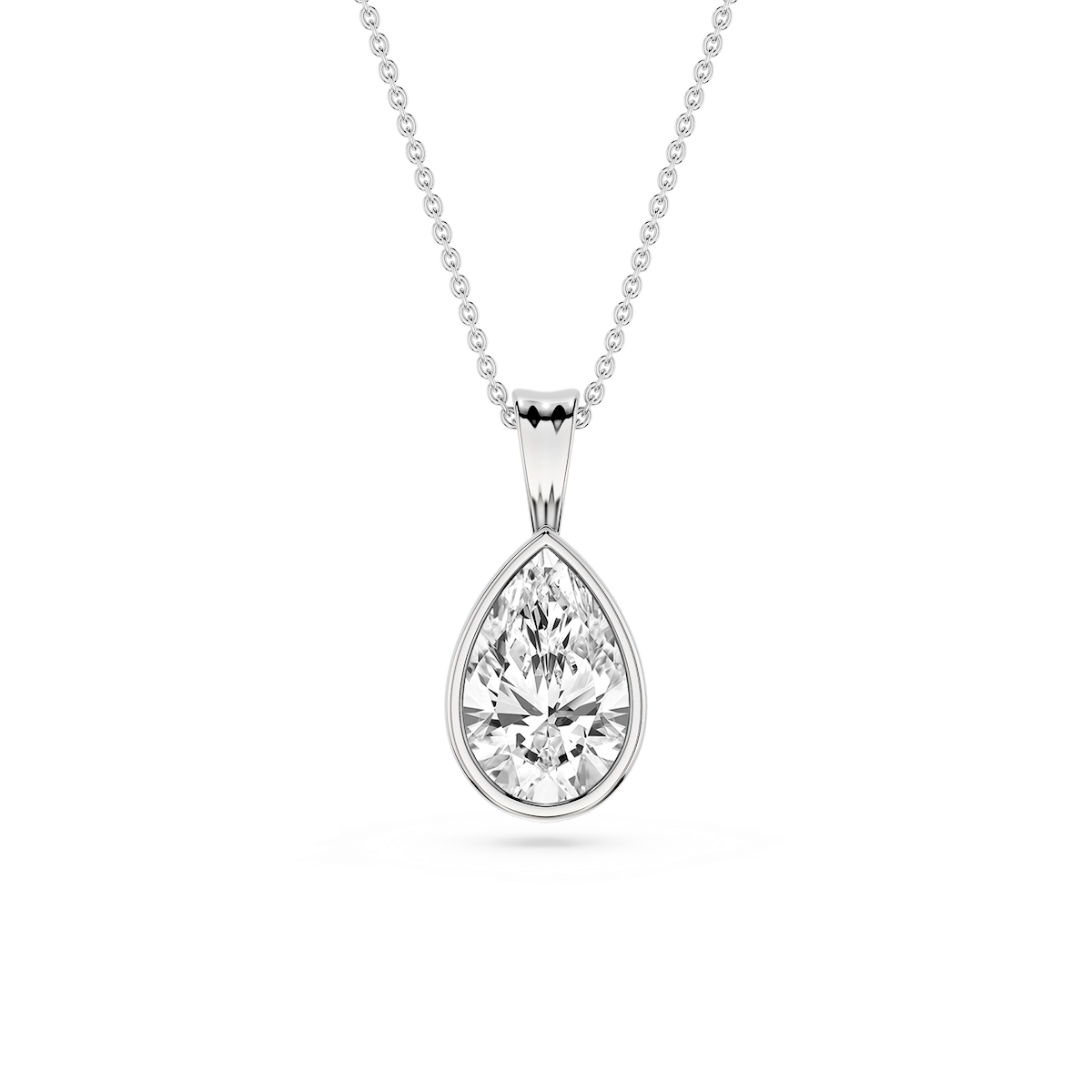 Pear Lab Grown Diamond Bezel Set Bail Solitaire Pendant - 16 to 18 Inches