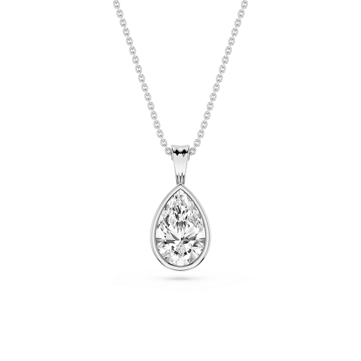 Pear Lab Grown Diamond Bezel Set Bail Solitaire Pendant - 16 to 18 Inches