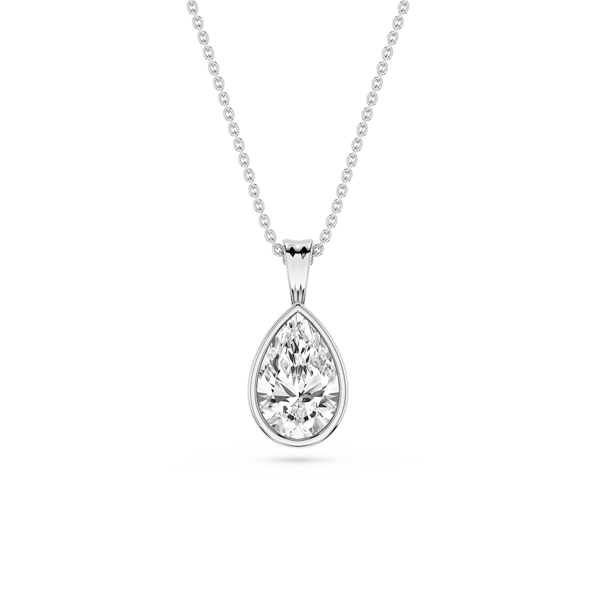 Pear Lab Grown Diamond Bezel Set Bail Solitaire Pendant - 16 to 18 Inches