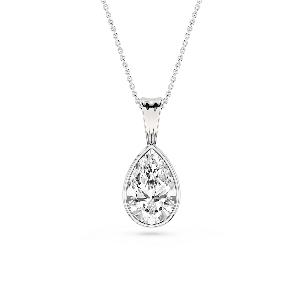 Pear Lab Grown Diamond Bezel Set Bail Solitaire Pendant - 16 to 18 Inches