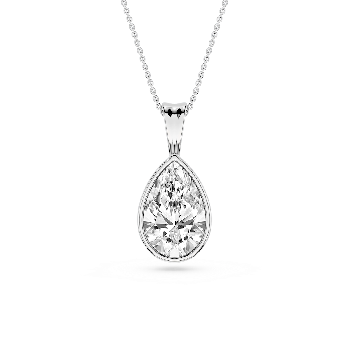 Pear Lab Grown Diamond Bezel Set Bail Solitaire Pendant - 16 to 18 Inches