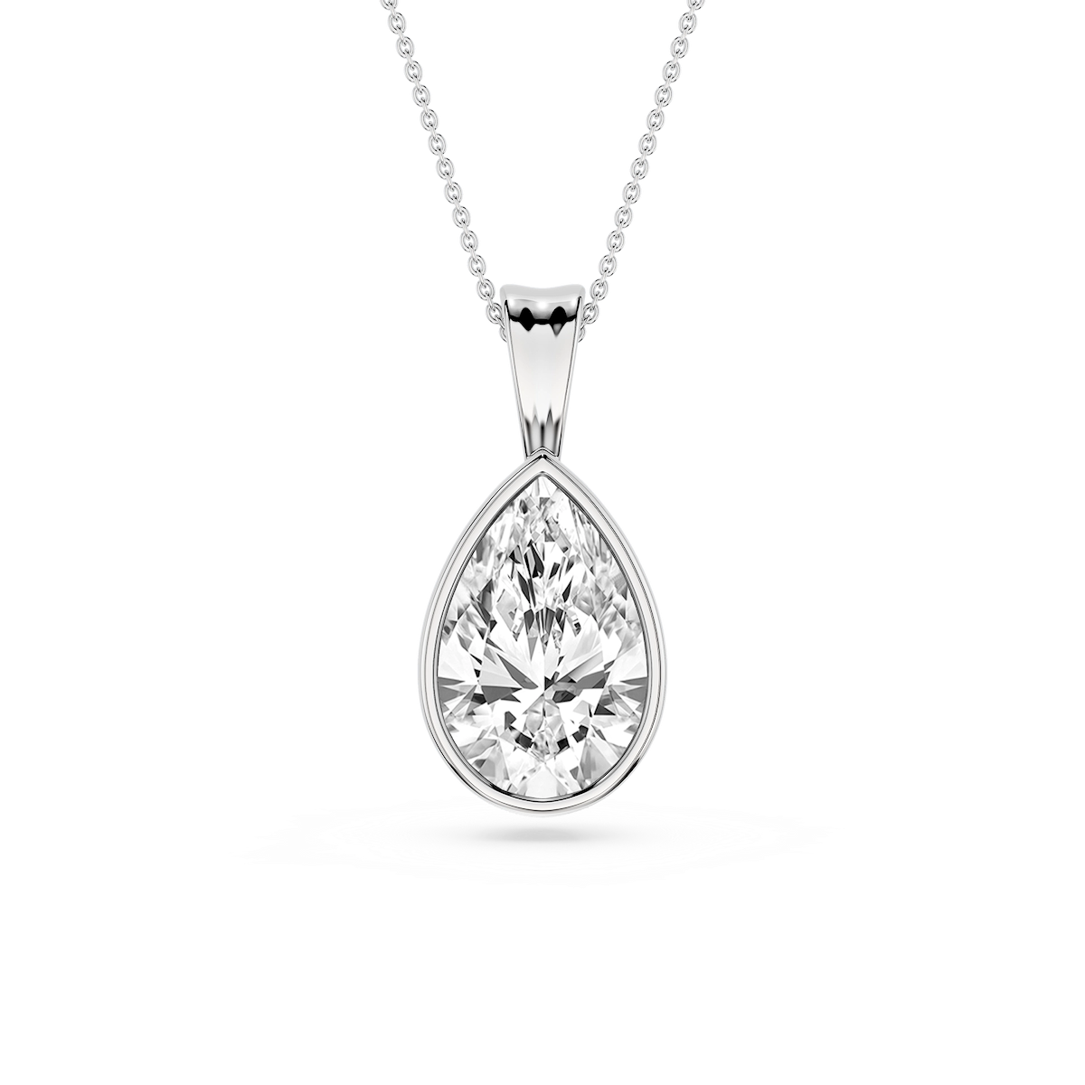 Pear Lab Grown Diamond Bezel Set Bail Solitaire Pendant - 16 to 18 Inches