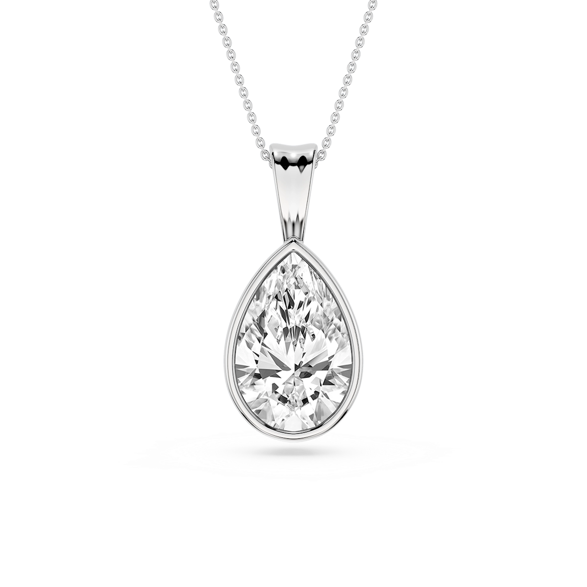 Pear Lab Grown Diamond Bezel Set Bail Solitaire Pendant - 16 to 18 Inches