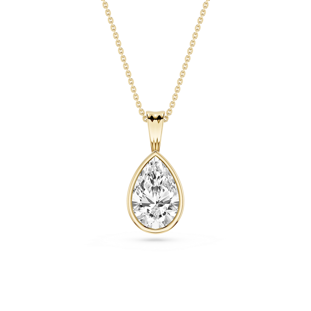 Pear Lab Grown Diamond Bezel Set Bail Solitaire Pendant - 16 to 18 Inches