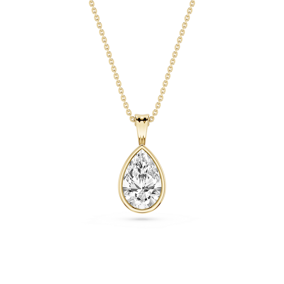 Pear Lab Grown Diamond Bezel Set Bail Solitaire Pendant - 16 to 18 Inches