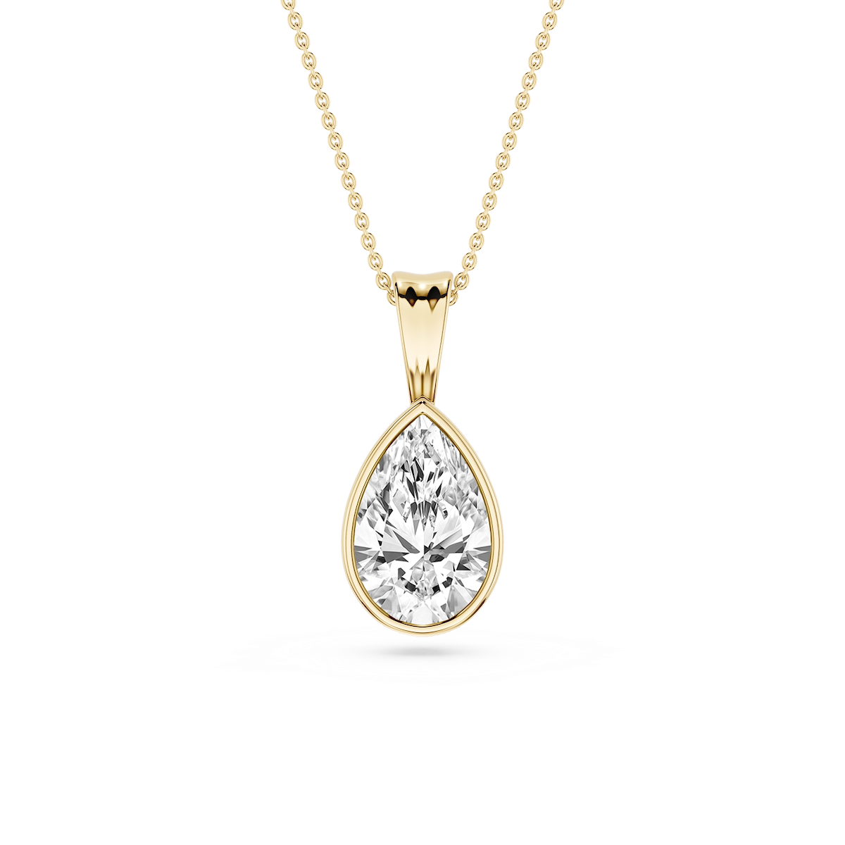 Pear Lab Grown Diamond Bezel Set Bail Solitaire Pendant - 16 to 18 Inches