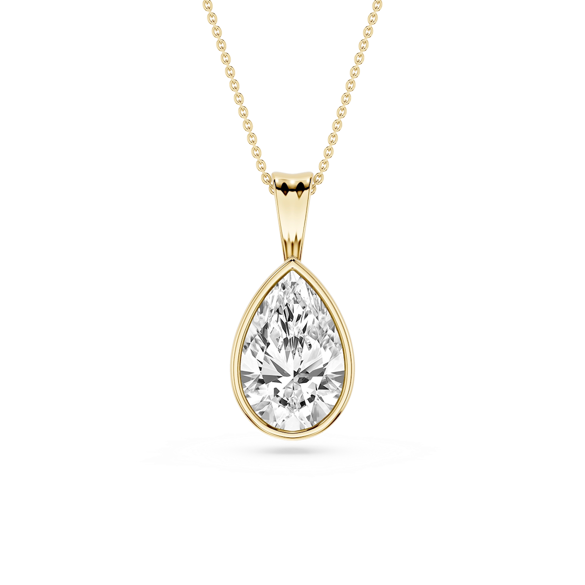 Pear Lab Grown Diamond Bezel Set Bail Solitaire Pendant - 16 to 18 Inches