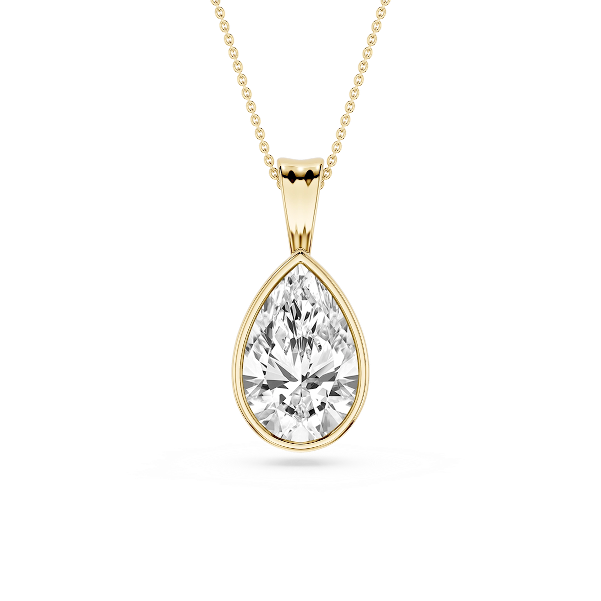 Pear Lab Grown Diamond Bezel Set Bail Solitaire Pendant - 16 to 18 Inches