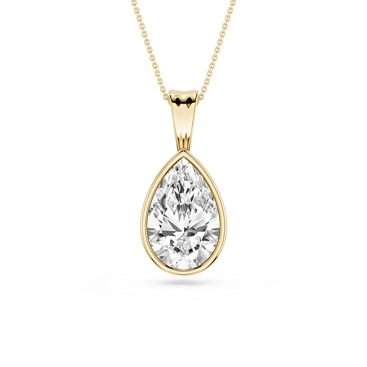 Pear Lab Grown Diamond Bezel Set Bail Solitaire Pendant - 16 to 18 Inches
