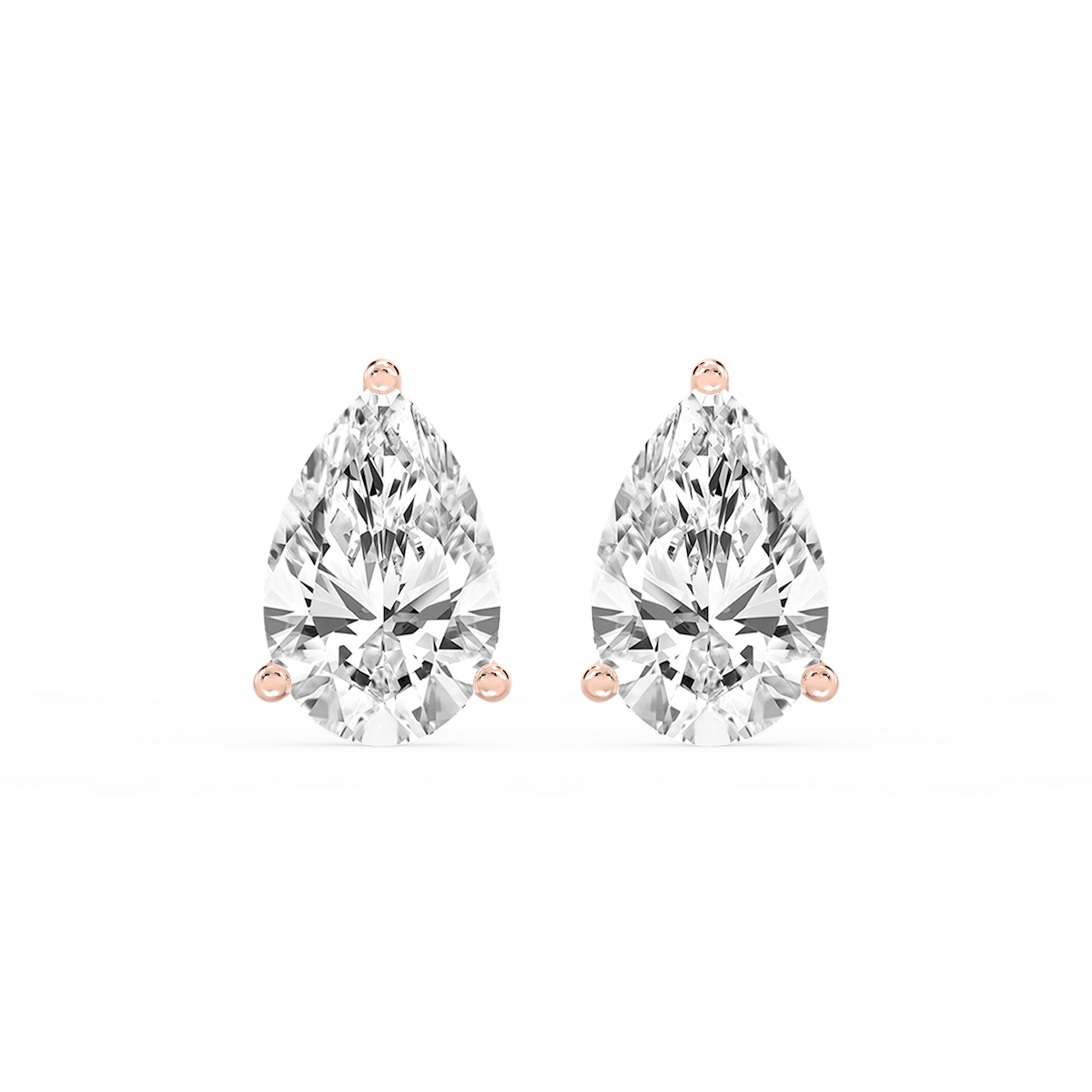 Pear Lab Grown Diamond Classic Three Prong Martini Threaded Stud Earrings