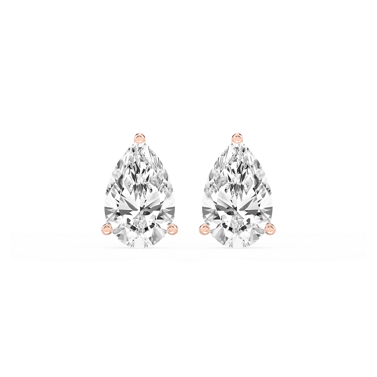 Pear Lab Grown Diamond Classic Three Prong Martini Threaded Stud Earrings