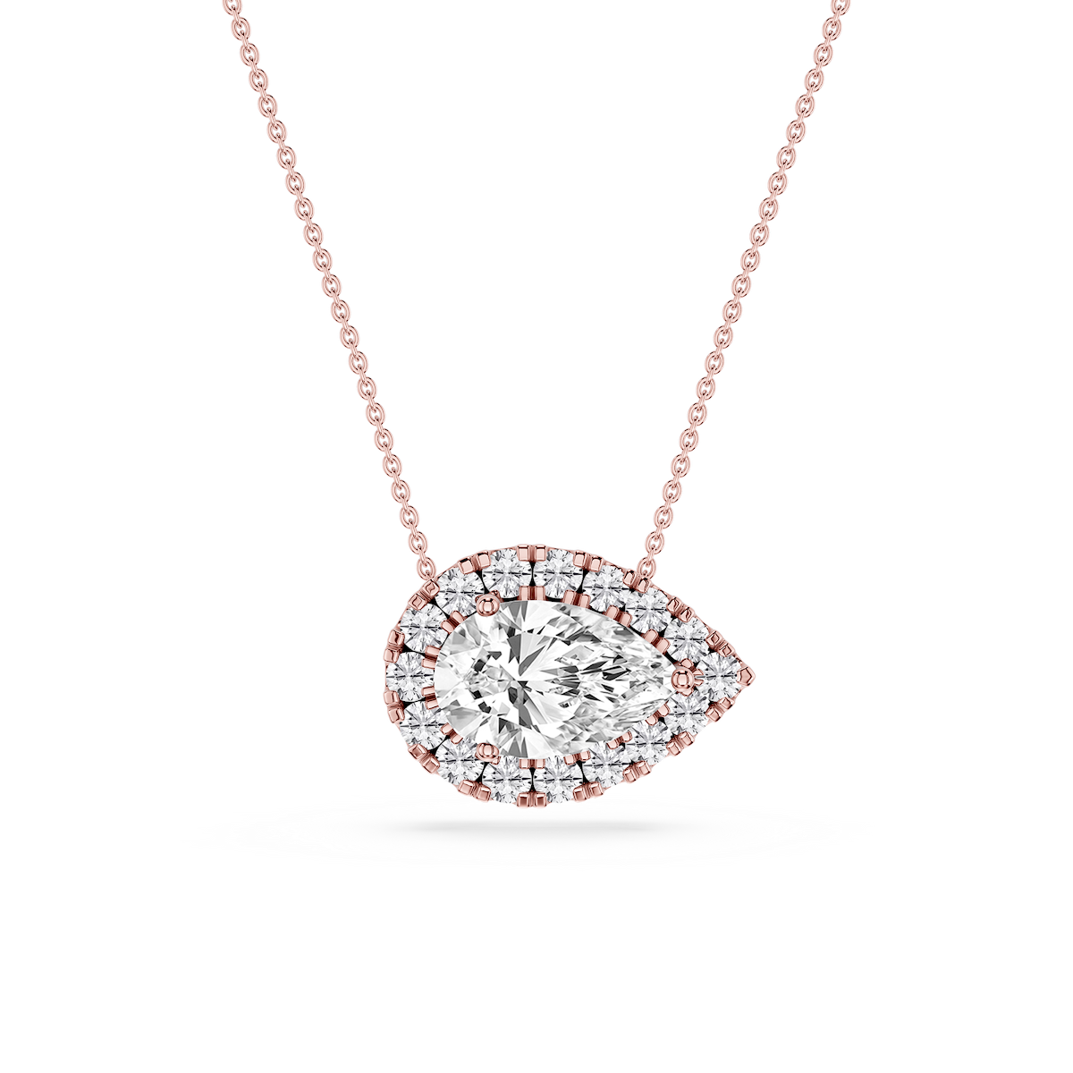 Pear Lab Grown Diamond East West Halo Slide Pendant - 16 to 18 Inches