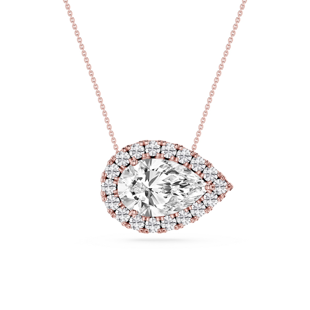 Pear Lab Grown Diamond East West Halo Slide Pendant - 16 to 18 Inches