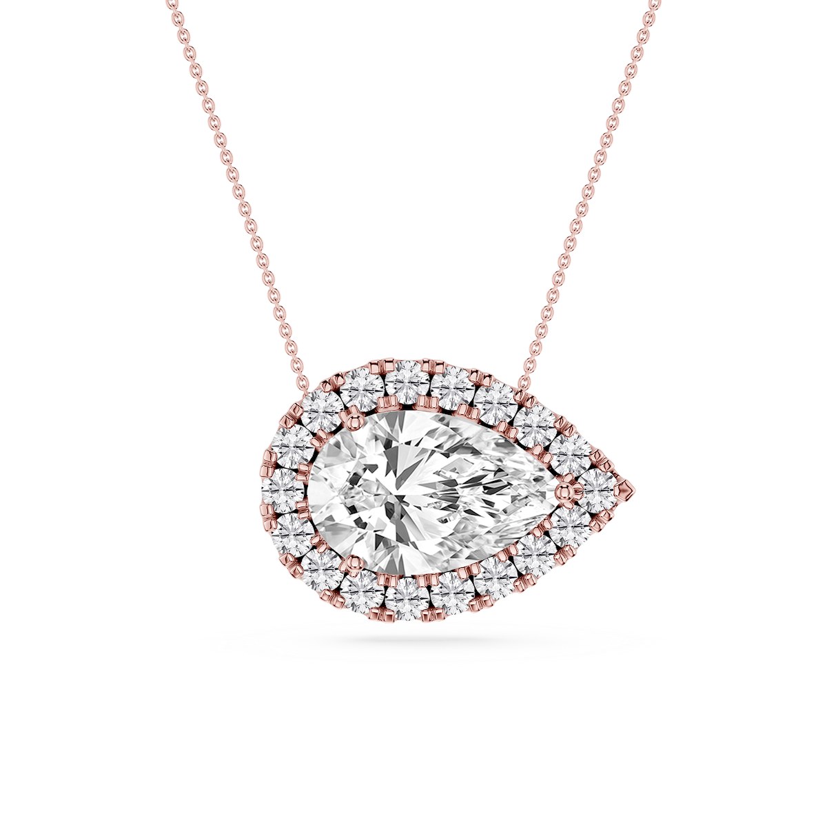 Pear Lab Grown Diamond East West Halo Slide Pendant - 16 to 18 Inches