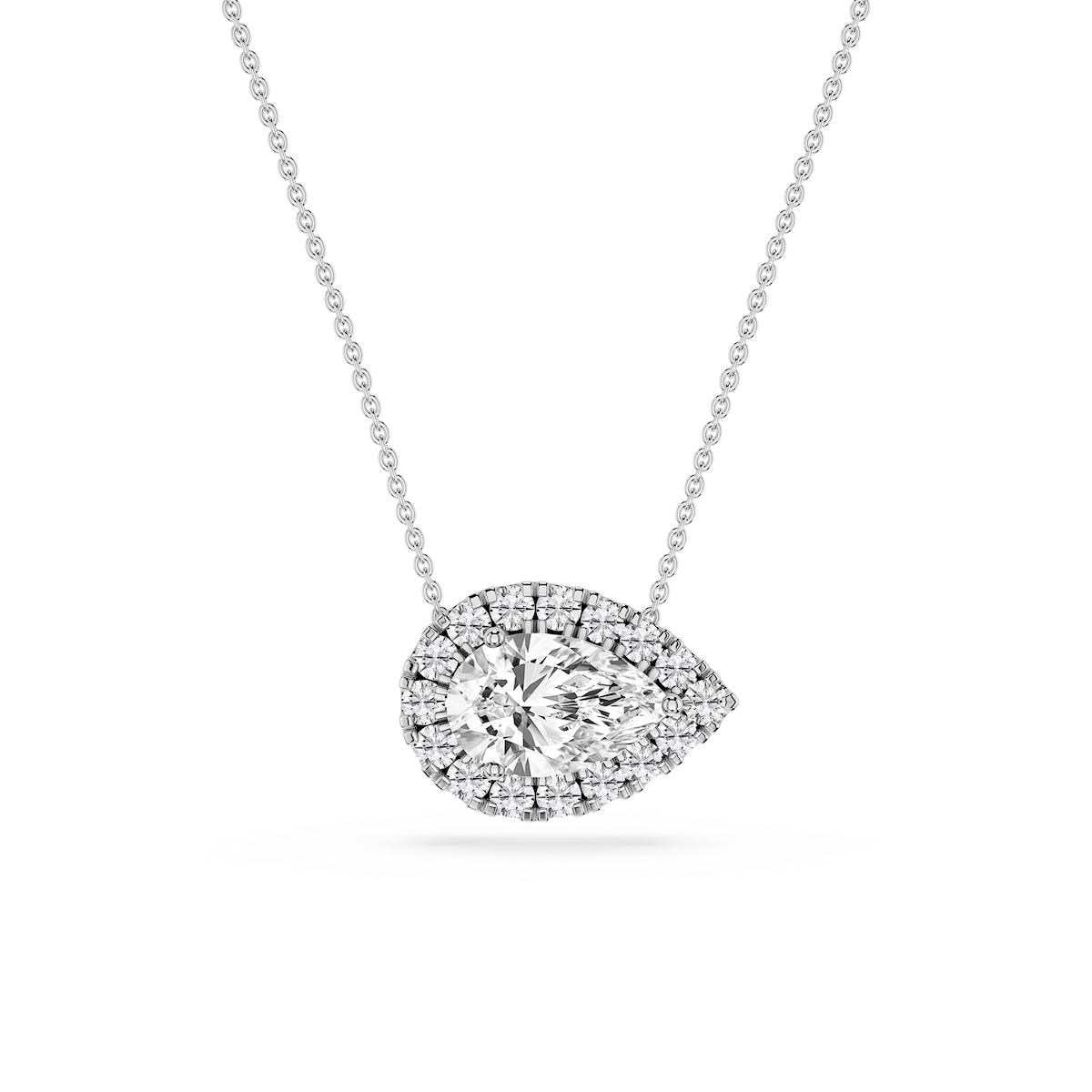Pear Lab Grown Diamond East West Halo Slide Pendant - 16 to 18 Inches