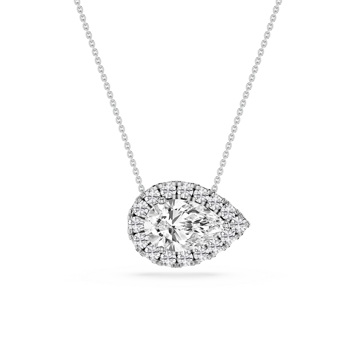 Pear Lab Grown Diamond East West Halo Slide Pendant - 16 to 18 Inches