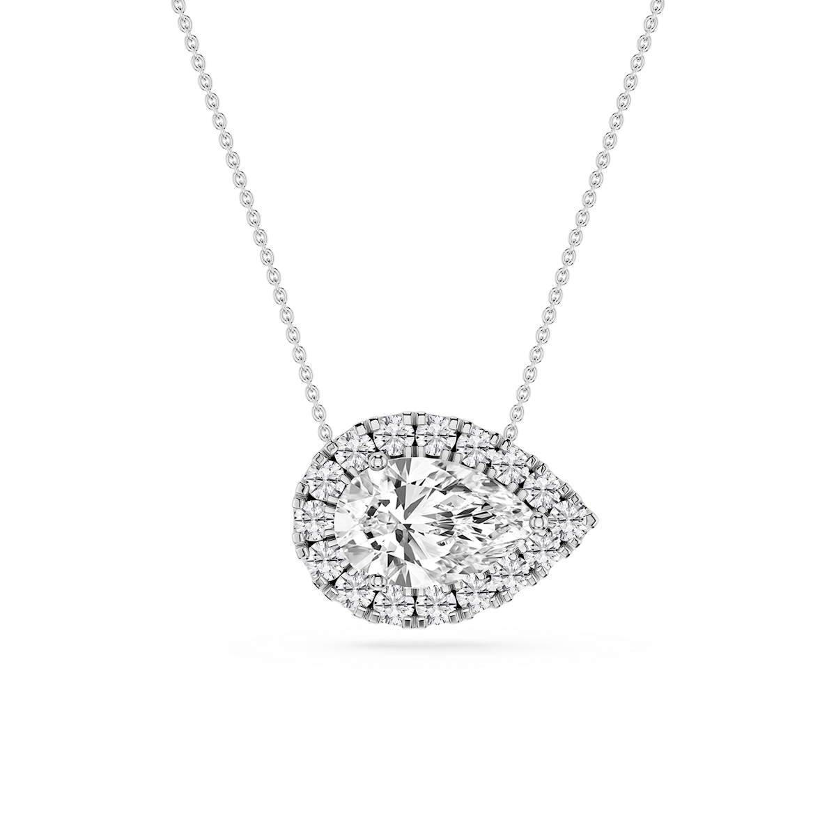 Pear Lab Grown Diamond East West Halo Slide Pendant - 16 to 18 Inches