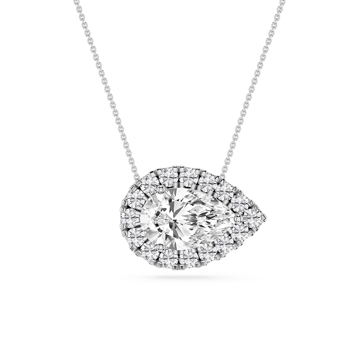 Pear Lab Grown Diamond East West Halo Slide Pendant - 16 to 18 Inches