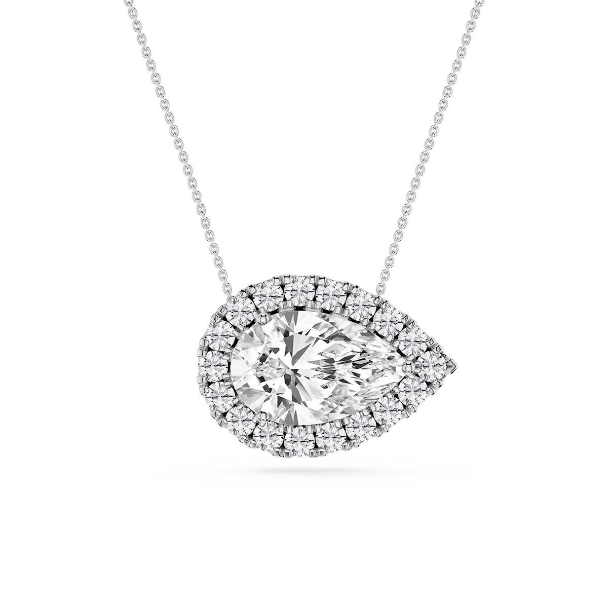 Pear Lab Grown Diamond East West Halo Slide Pendant - 16 to 18 Inches