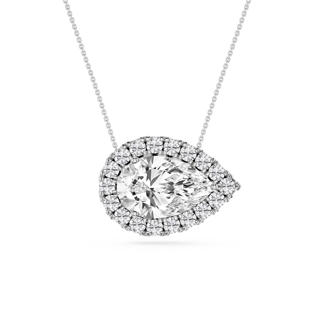 Pear Lab Grown Diamond East West Halo Slide Pendant - 16 to 18 Inches