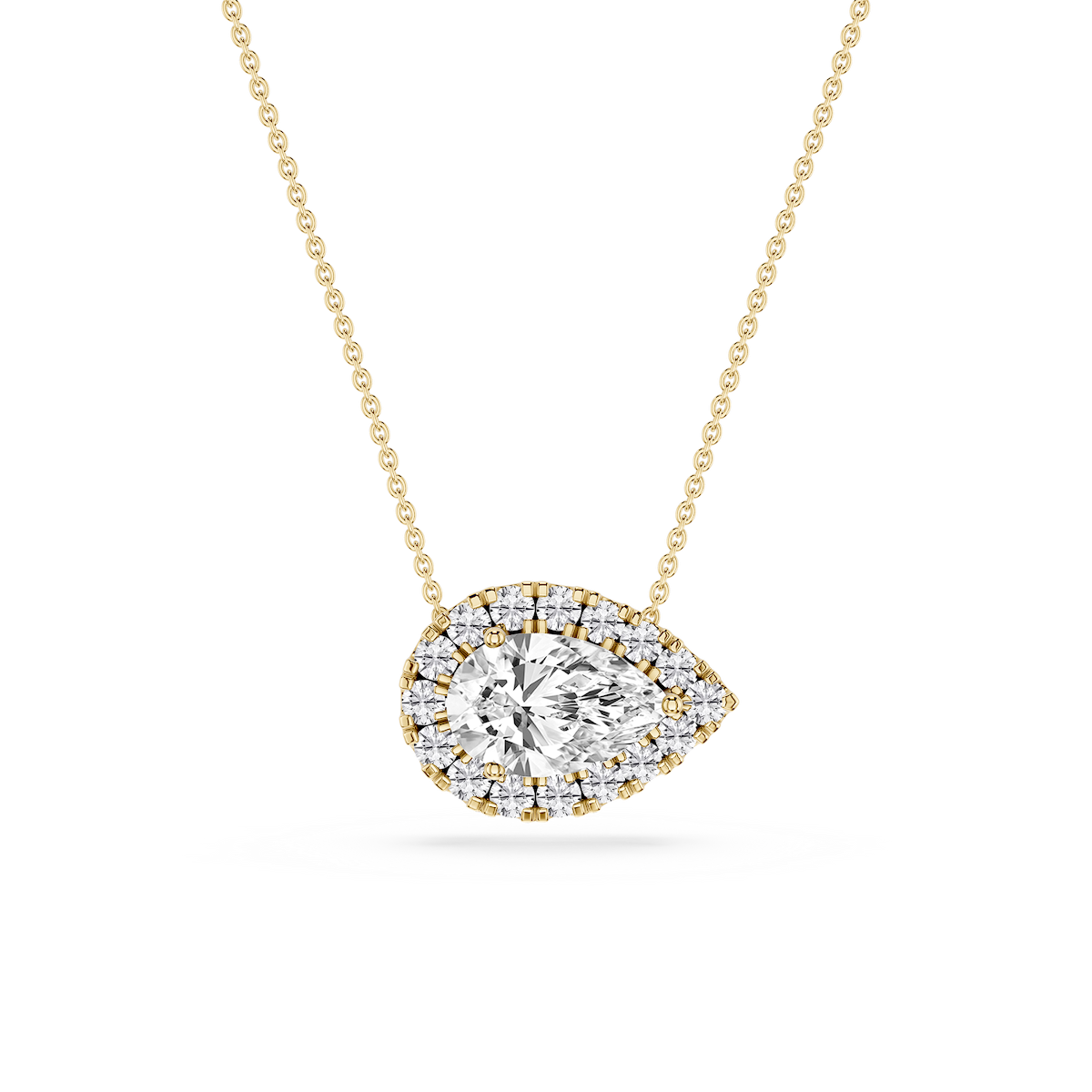 Pear Lab Grown Diamond East West Halo Slide Pendant - 16 to 18 Inches