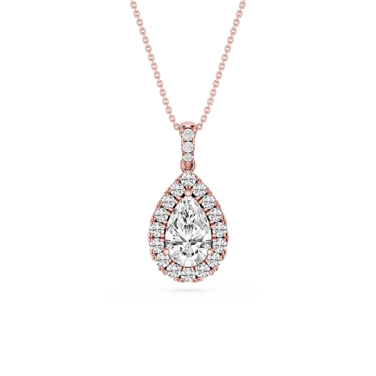 Pear Lab Grown Diamond Halo Diamond Bail Solitaire Pendant - 16 to 18 Inches