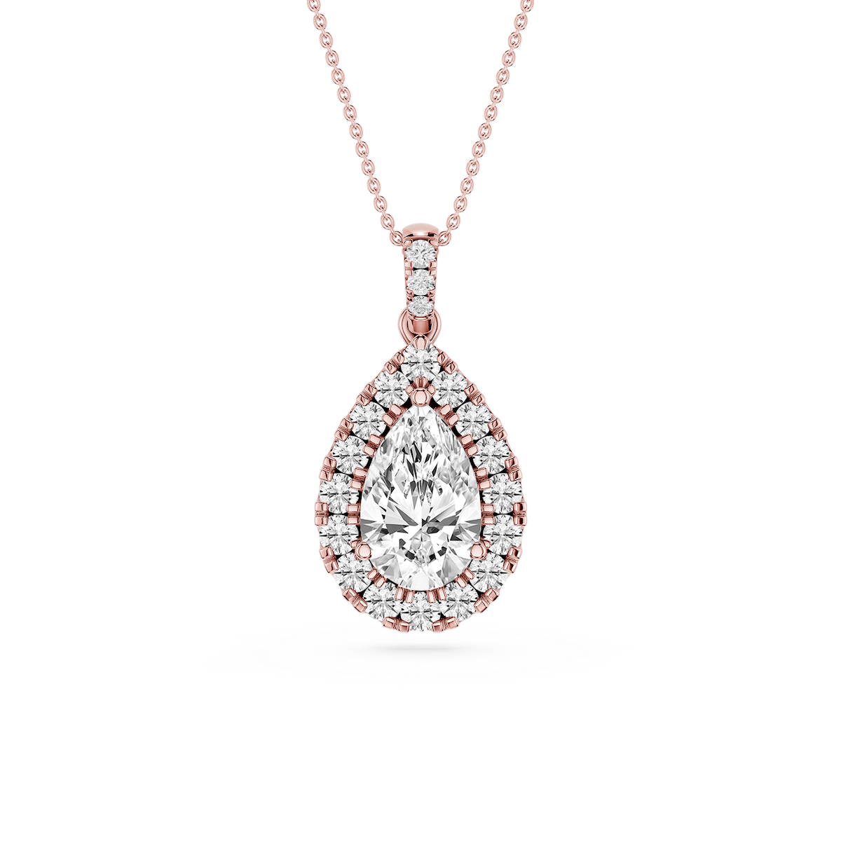 Pear Lab Grown Diamond Halo Diamond Bail Solitaire Pendant - 16 to 18 Inches