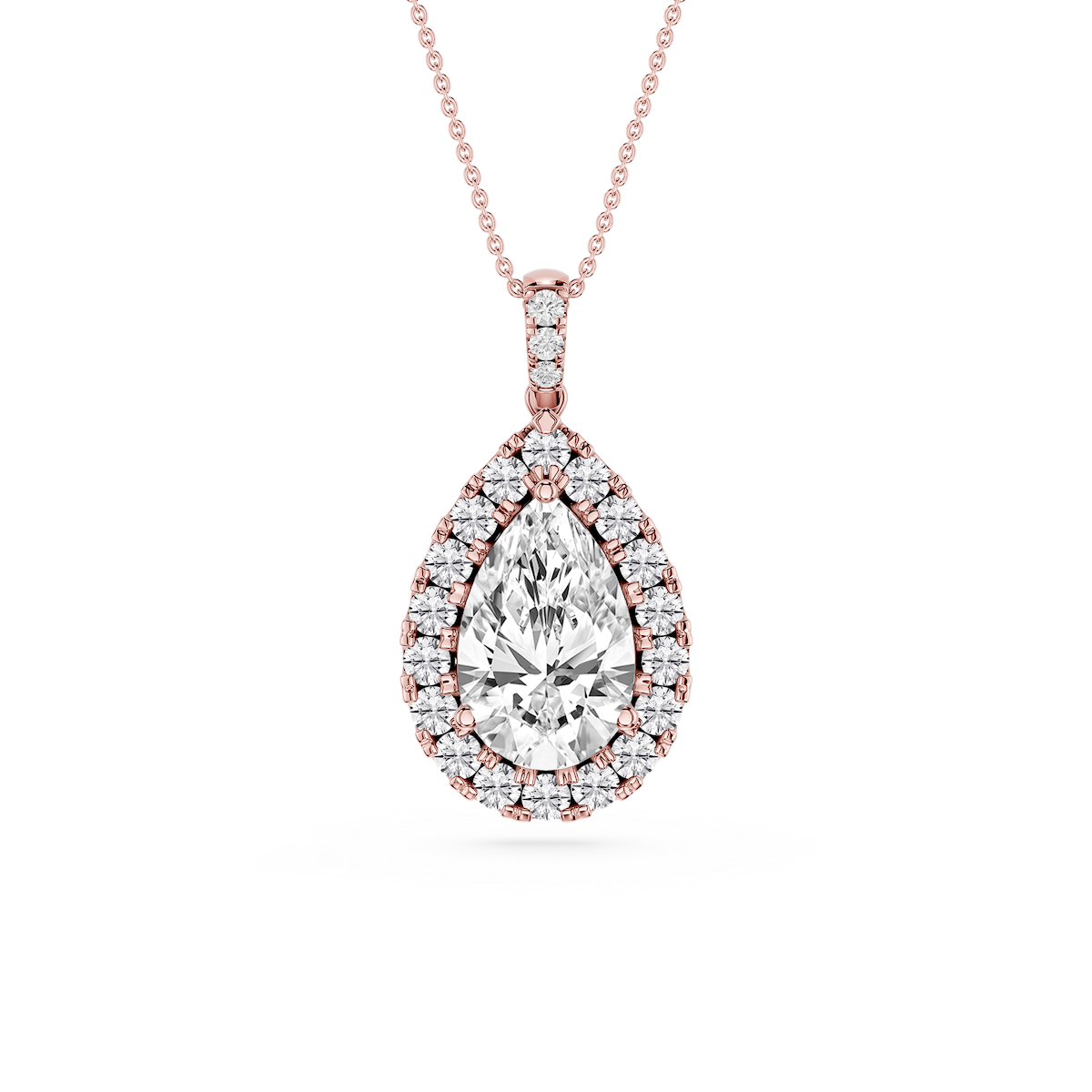 Pear Lab Grown Diamond Halo Diamond Bail Solitaire Pendant - 16 to 18 Inches