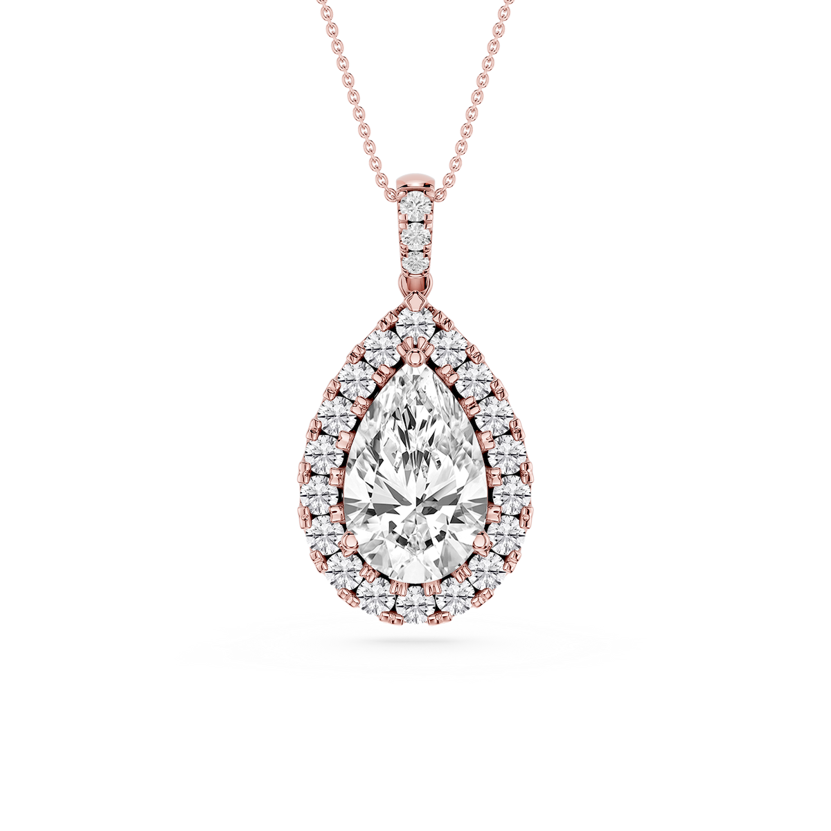 Pear Lab Grown Diamond Halo Diamond Bail Solitaire Pendant - 16 to 18 Inches