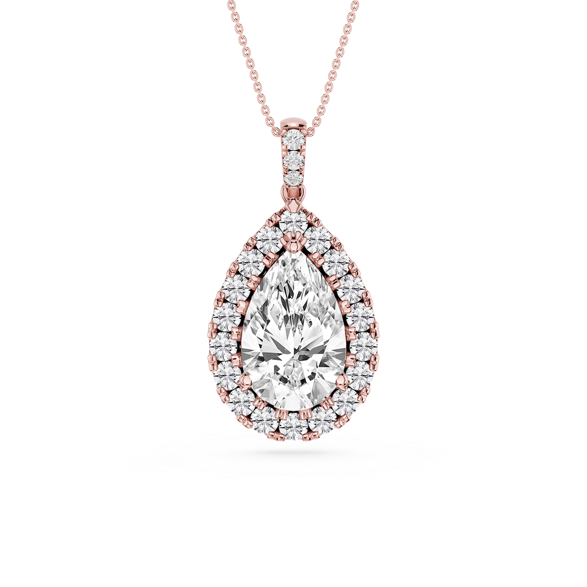 Pear Lab Grown Diamond Halo Diamond Bail Solitaire Pendant - 16 to 18 Inches