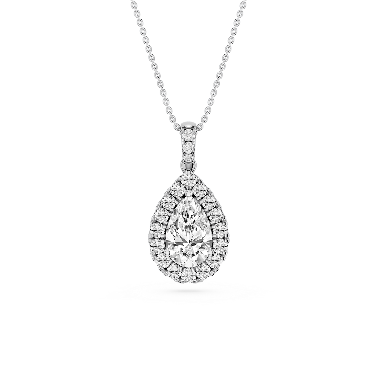 Pear Lab Grown Diamond Halo Diamond Bail Solitaire Pendant - 16 to 18 Inches