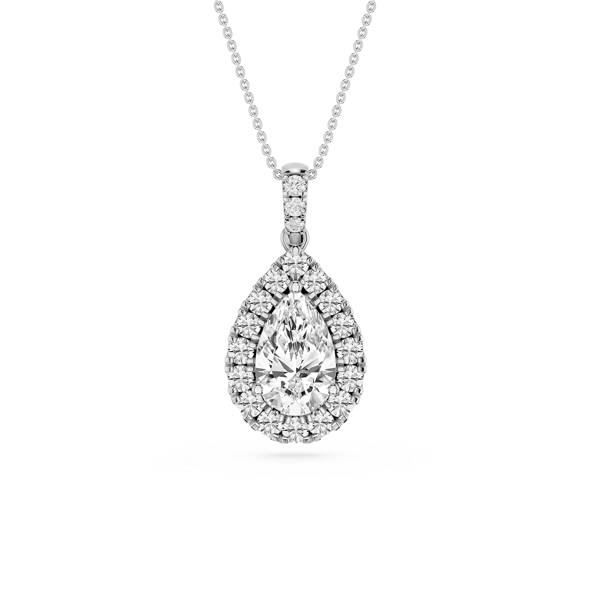 Pear Lab Grown Diamond Halo Diamond Bail Solitaire Pendant - 16 to 18 Inches