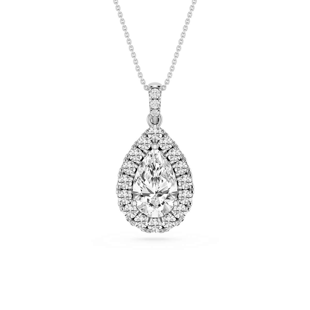 Pear Lab Grown Diamond Halo Diamond Bail Solitaire Pendant - 16 to 18 Inches