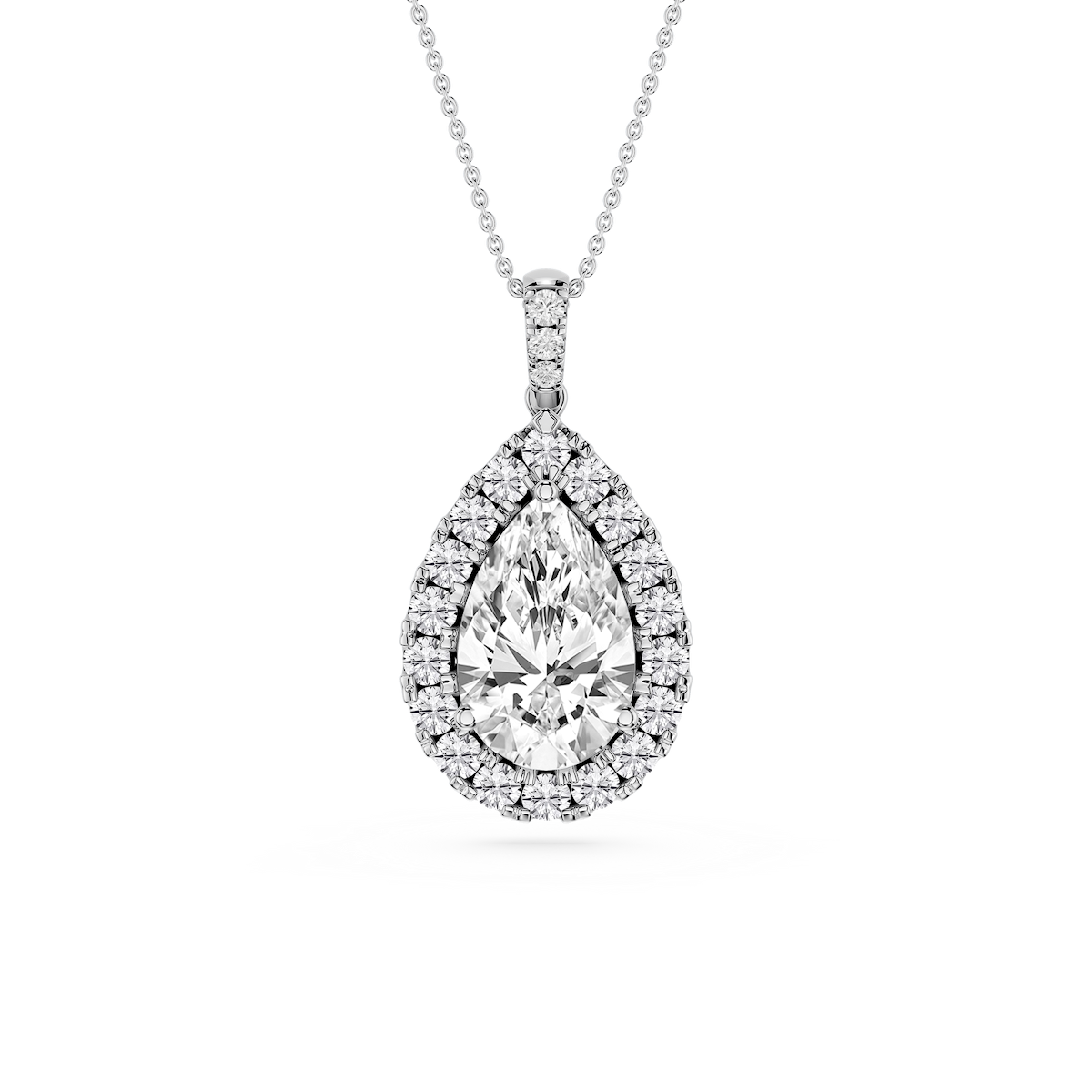 Pear Lab Grown Diamond Halo Diamond Bail Solitaire Pendant - 16 to 18 Inches