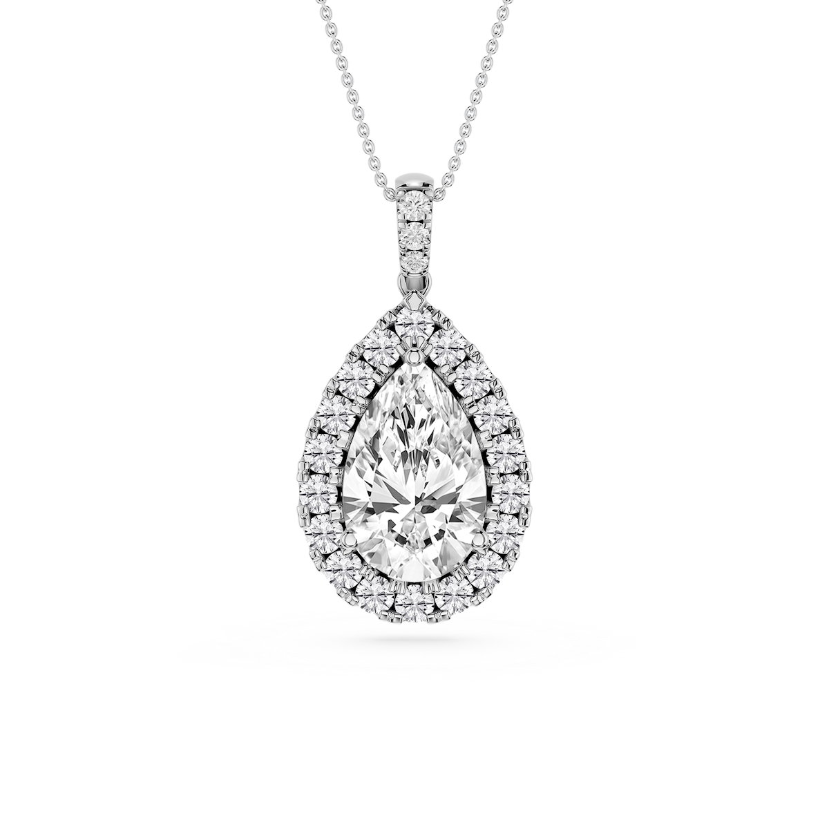 Pear Lab Grown Diamond Halo Diamond Bail Solitaire Pendant - 16 to 18 Inches