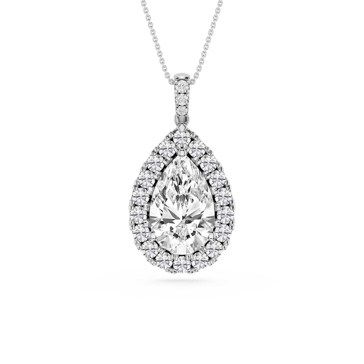 Pear Lab Grown Diamond Halo Diamond Bail Solitaire Pendant - 16 to 18 Inches